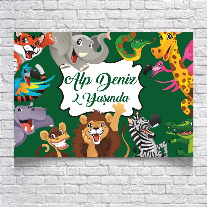 Safari Hayvanlar Temalı Doğum Günü Afişi 100X150 cm
