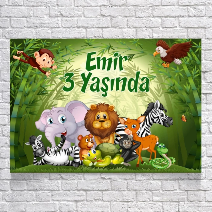 Safari Hayvanlar Temalı Doğum Günü Afişi 70X100 cm