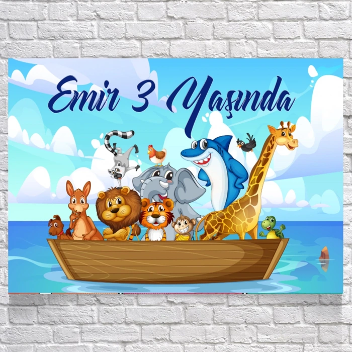 Safari Hayvanları Denizde Doğum Günü Afişi 70X100 cm