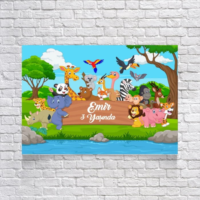 Safari Sevimli Hayvanlar Temalı Doğum Günü Afişi 50X70 cm