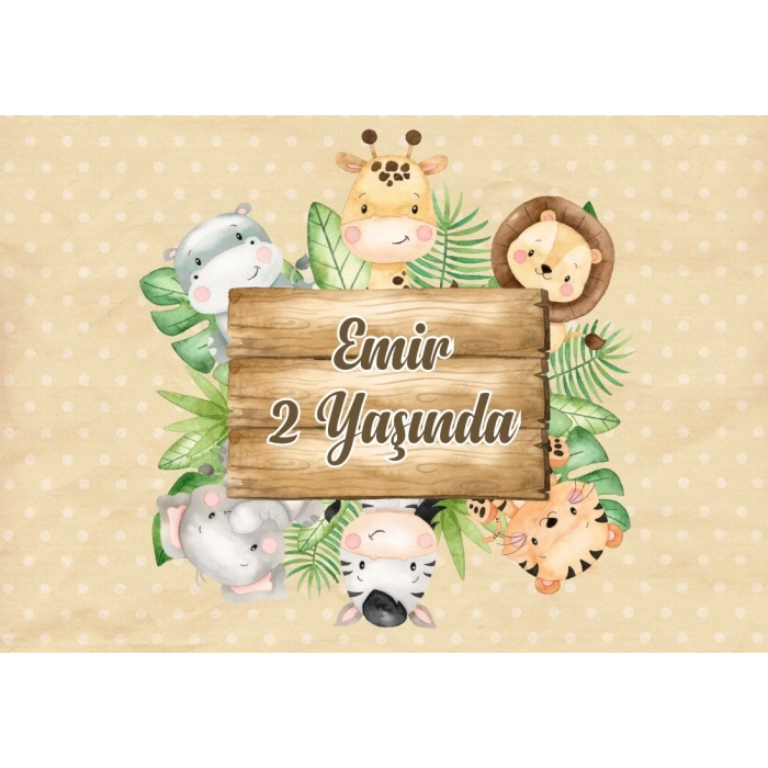 Safari temalı Doğum Günü Afişi 100X150 cm