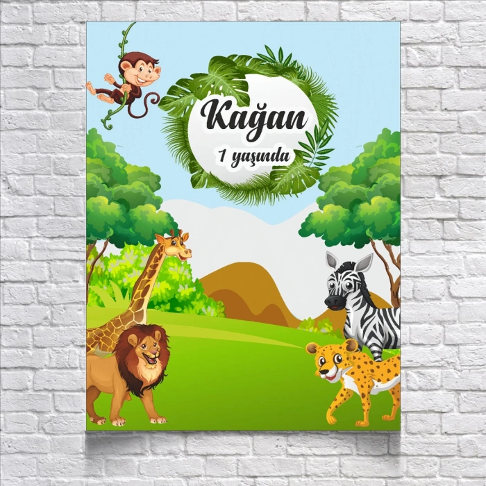 Safari Temalı Doğum Günü Afişi 100X150 cm