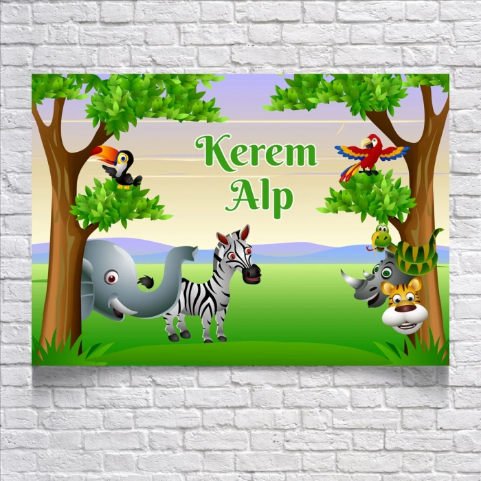 Safari Temalı Doğum Günü Afişi 100X150 cm