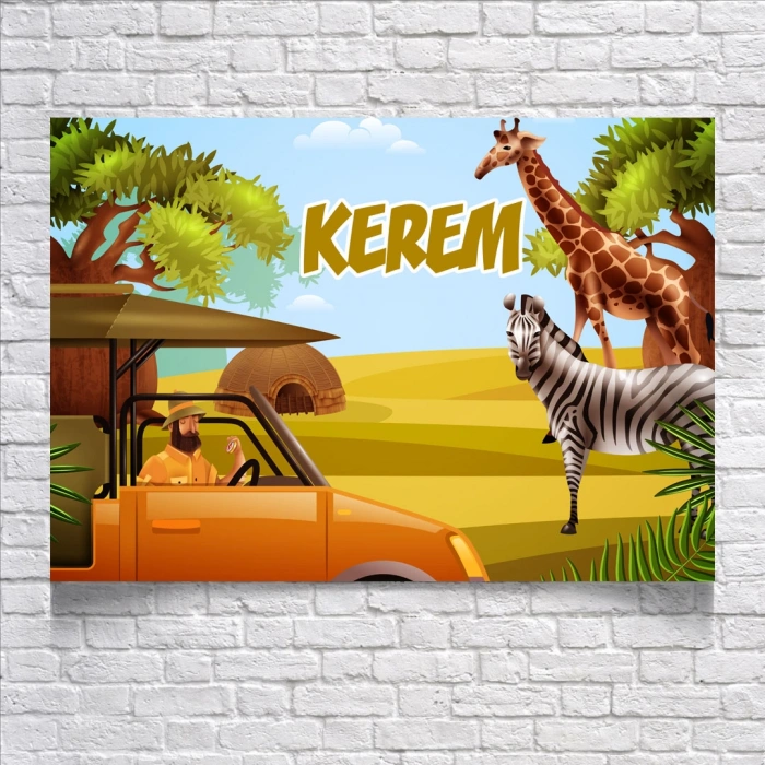 Safari Temalı Doğum Günü Afişi 100X150 cm