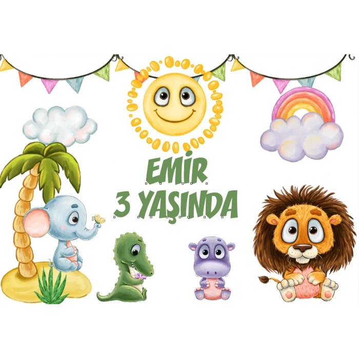 Safari temalı Doğum Günü Afişi 35X50 cm