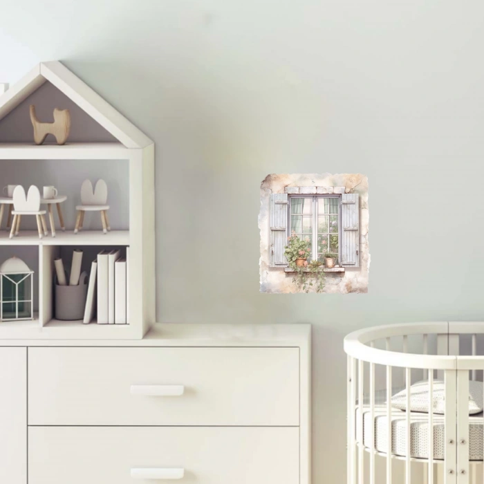 Saksıda Bitkili ve Panjurlu Pencere Duvar Stickerı