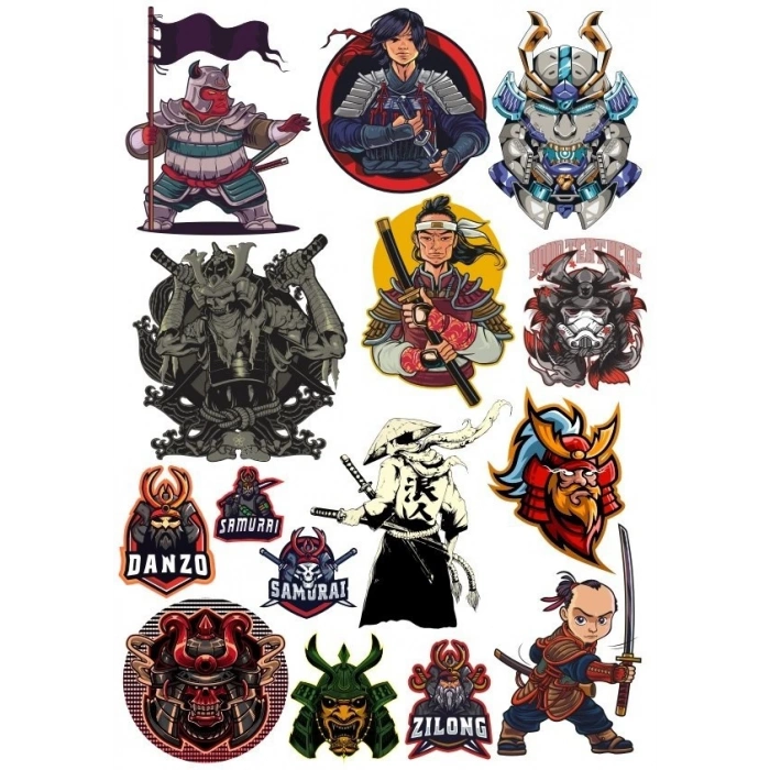 Samurai Savaşçı Sticker Set-5 15 Parça Telefon, Tablet, Defter, Laptop Sticker