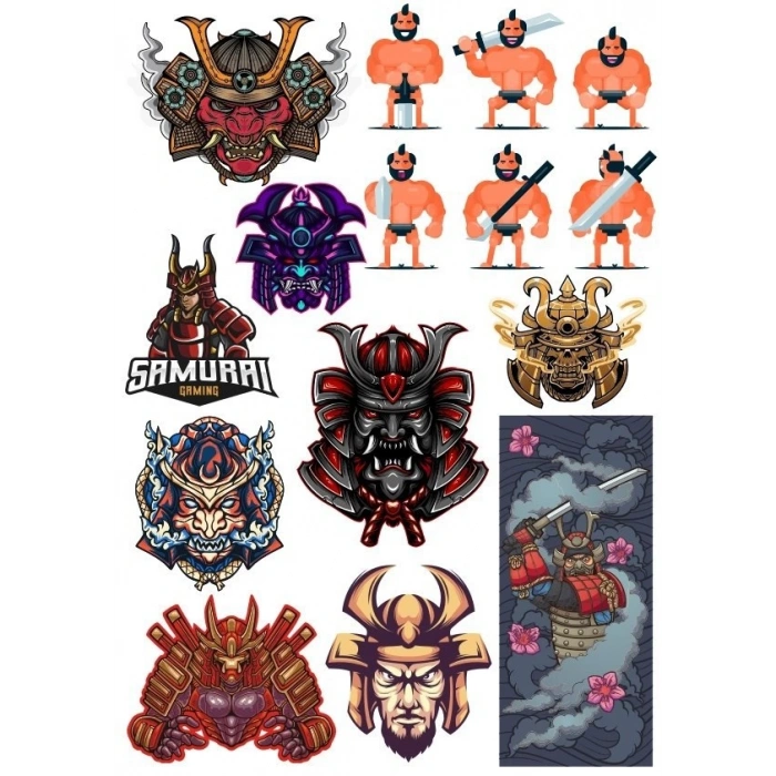 Samurai Sticker Set-10 13 Parça Telefon, Tablet, Defter, Laptop Sticker