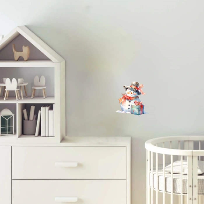 Şapkalı ve Hediyeli Karlı Adam Duvar Stickerı