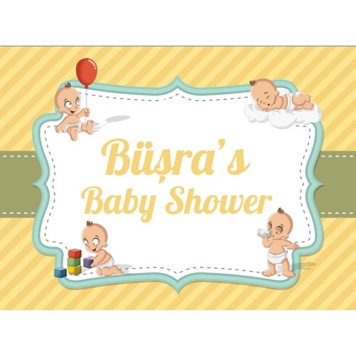 Sarı Bebek ve Oyuncak Temalı Baby Shower Afişi 70x100 Cm