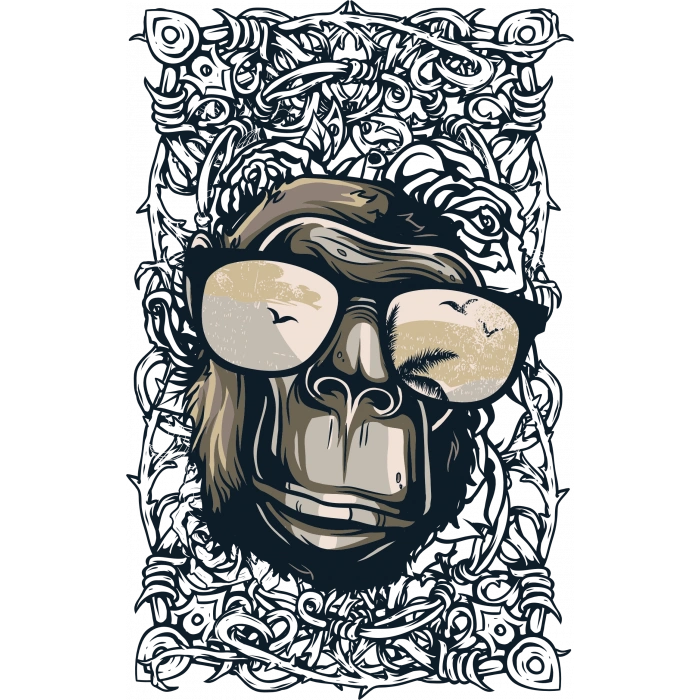 Gözlük Takmış Goril Sticker 10x10 cmRenkli Sticker