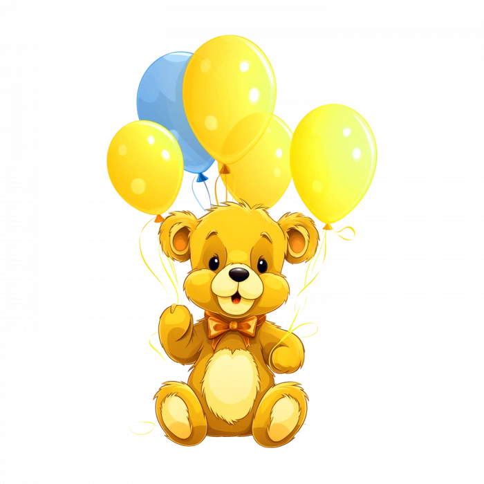 Sarı ve Mavi Balonlu Ayıcık Duvar Stickerı