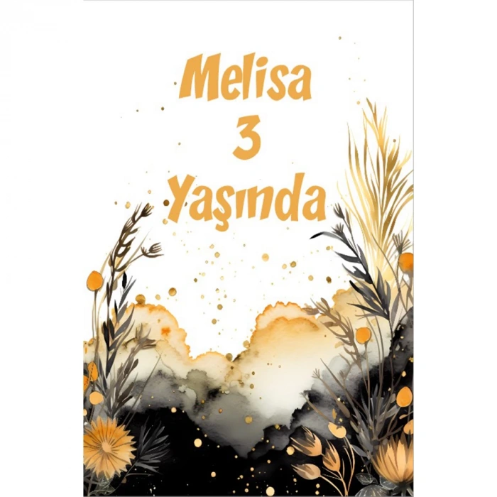 Sarı Siyah Çiçekler Temalı Doğum Günü Afişi 35X50 cm