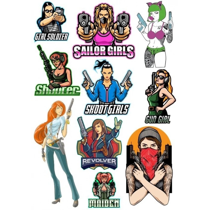 Savaşçı Kız Sticker Set 13 Parça Telefon, Tablet, Defter, Laptop Sticker