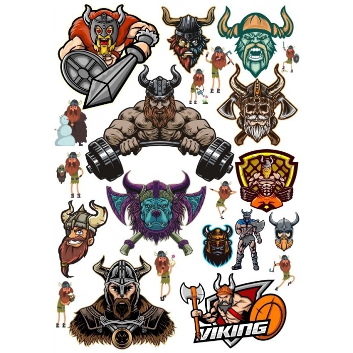 Savaşçı Viking Sticker Set 15 Parça Telefon, Tablet, Defter, Laptop Sticker
