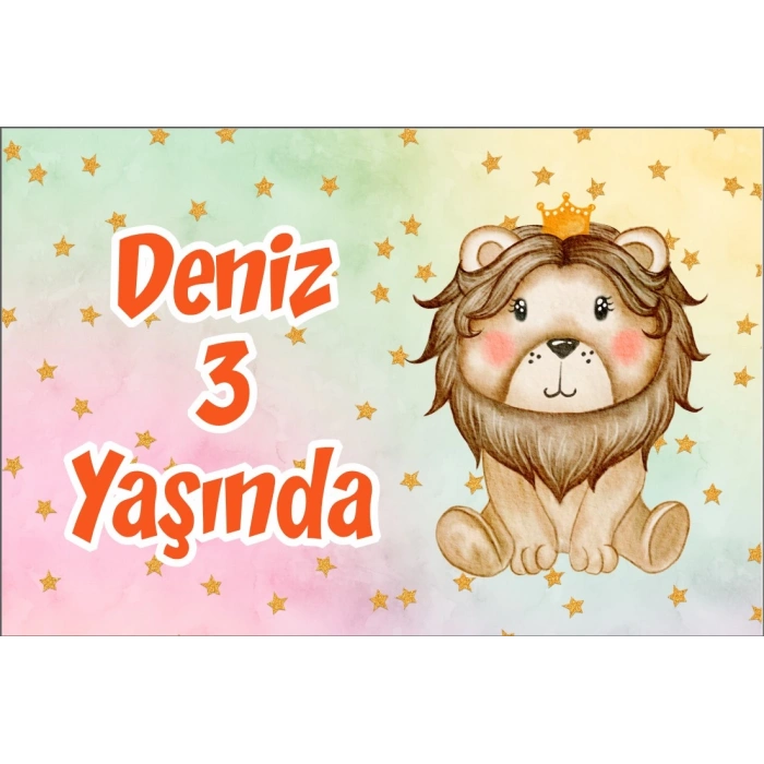 Sevimli Aslan Temalı Doğum Günü Afişi 50X70 cm