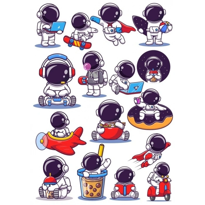 Sevimli Astronot Sticker Set 2 15 Parça Telefon, Tablet, Defter, Laptop Sticker