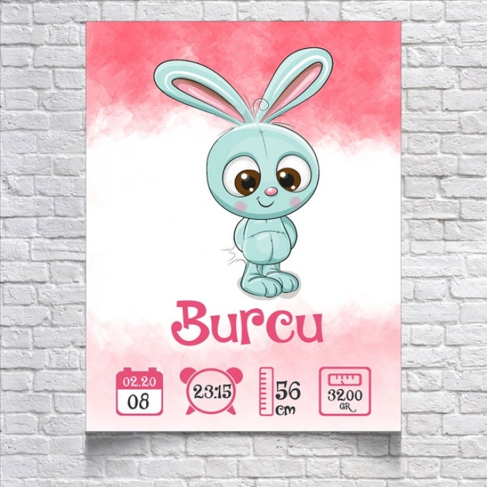 Sevimli Pembe Tavşan Temalı Yaş Panosu
