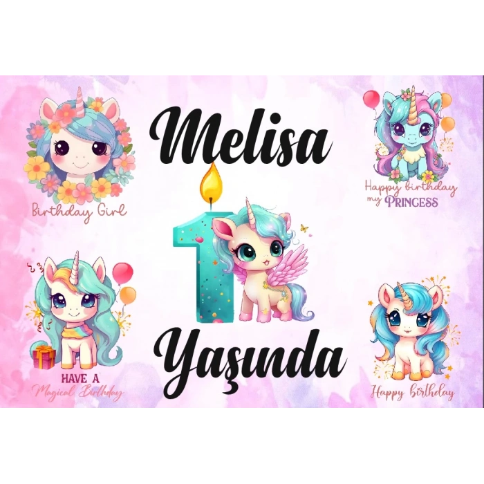 Unicorn Temalı Doğum Günü Afişi 35X50 cm