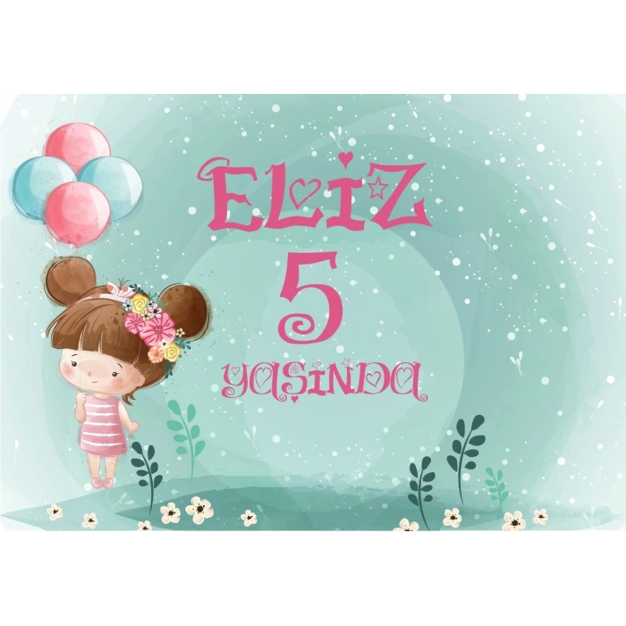 Sevimli Kız Temalı Doğum Günü Afişi 100X150 cm