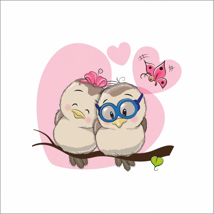 Sevimli Baykuşlar ve Kelebek Sticker