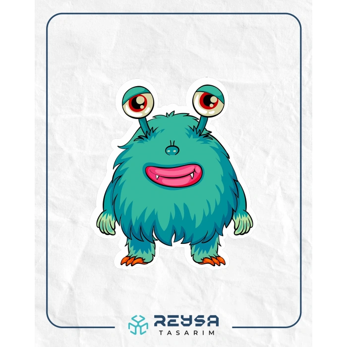 Sevimli Canavar Sticker 10x10 cmRenkli Sticker