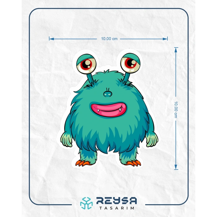 Sevimli Canavar Sticker 10x10 cmRenkli Sticker