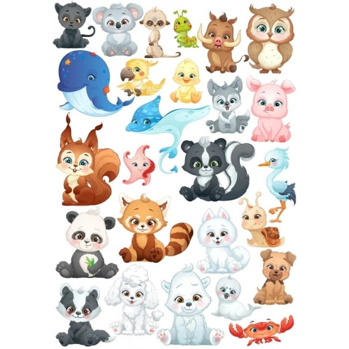 Sevimli Deniz Hayvanları ve Hayvanlar Sticker Set 1