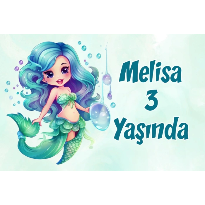 Sevimli Deniz Kızı Temalı Doğum Günü Afişi 50X70 cm