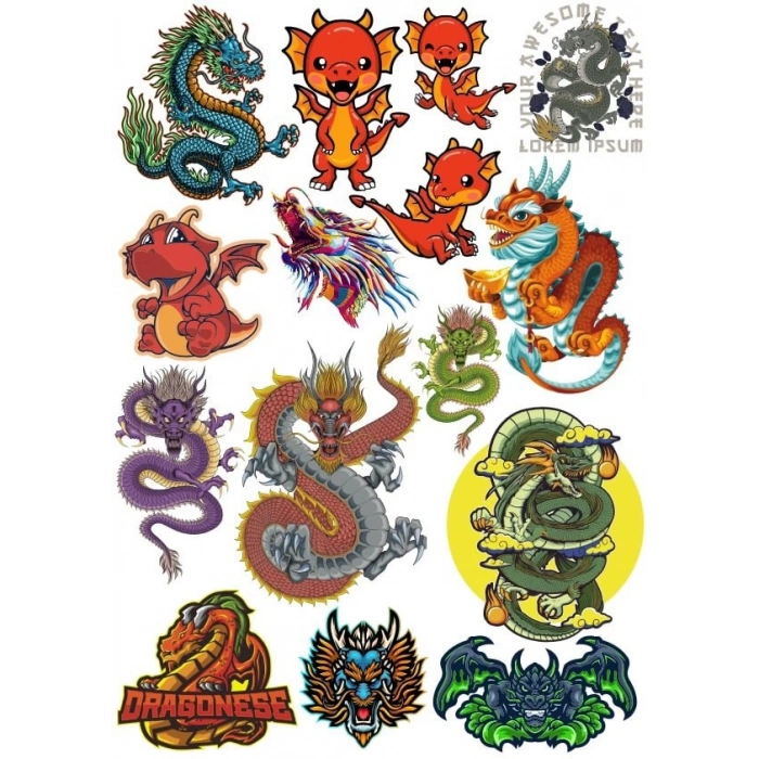 Sevimli Ejderhalar Sticker Set 6 15 Parça Telefon, Tablet, Defter, Laptop Sticker