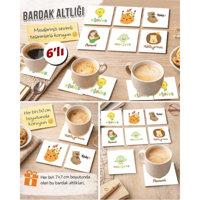 Sevimli Figürler 7x7 – 6’lı Set Dekoratif Kare Tasarım