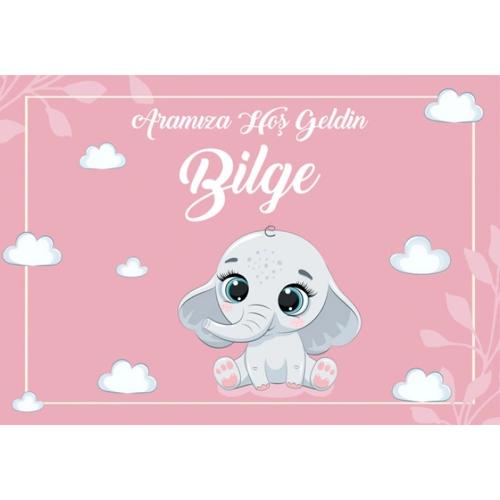 Sevimli Fil Temalı Bebek Karşılama Afişi 100X150 Cm