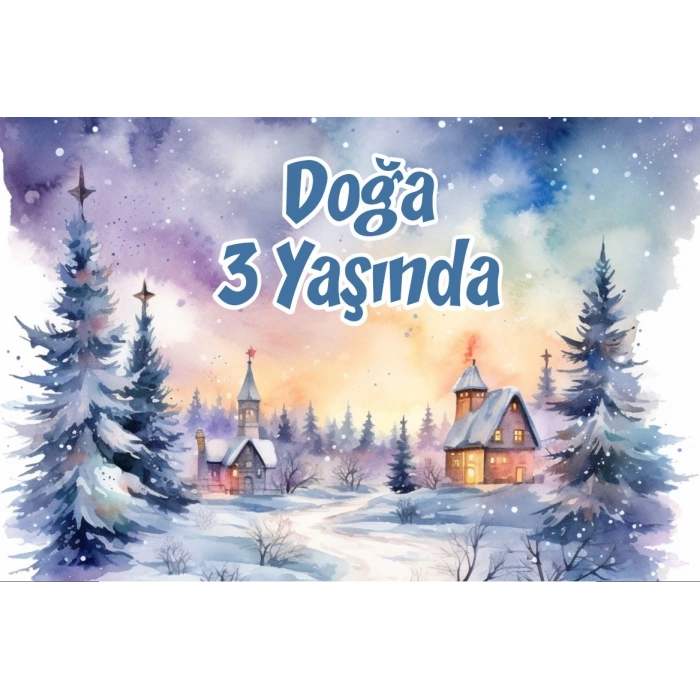 Kış ve Evler Temalı Doğum Günü Afişi -2 35X50 cm