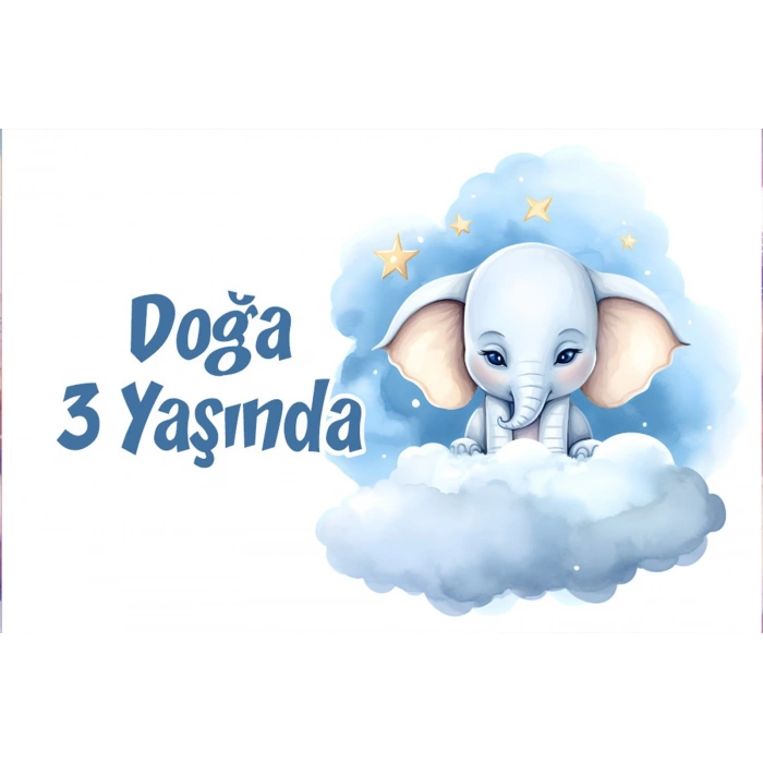 Sevimli Fil Temalı Doğum Günü Afişi -2 50X70 cm