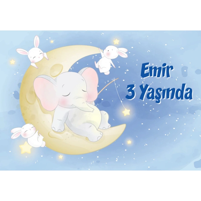 Sevimli Fil Temalı Doğum Günü Afişi 50X70 cm