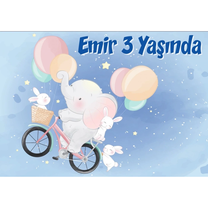 Sevimli Fil Temalı Doğum Günü Afişi 70X100 cm