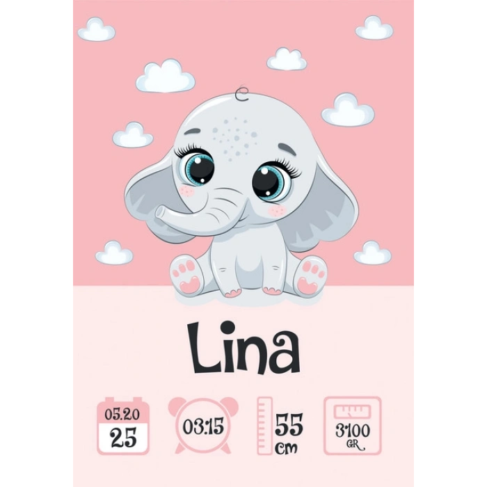Pembe Sevimli Fil Temalı Yaş Panosu