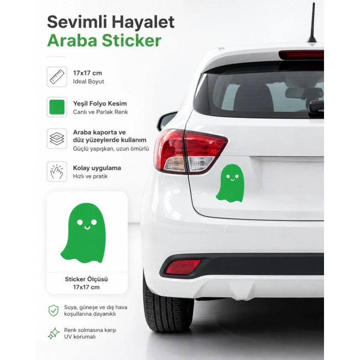 Sevimli Hayalet Araba Sticker 17x17 Cm Yeşil
