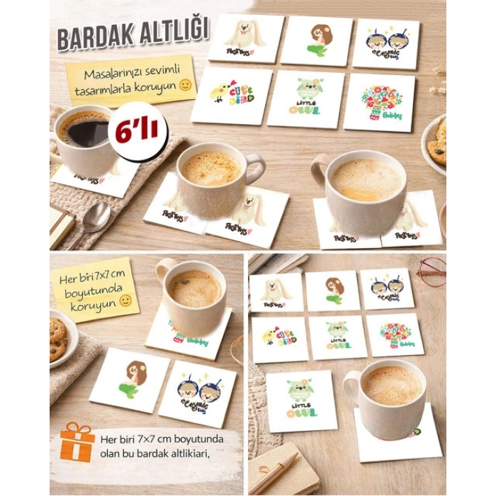 Sevimli Hayvanlar 7x7 – 6’lı Set Dekoratif Kare Tasarım