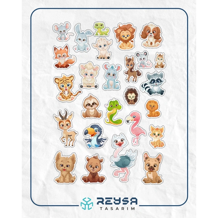 Sevimli Hayvanlar Alemi Sticker Set 1 27 Parça Telefon, Tablet, Defter, Laptop Sticker