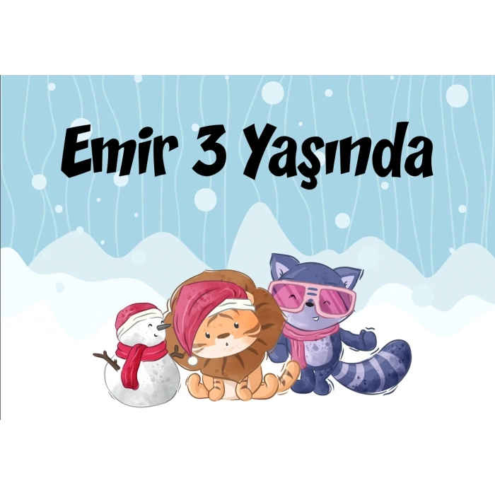 Sevimli Hayvanlar Kış Temalı doğum Günü Afişi 35X50 cm