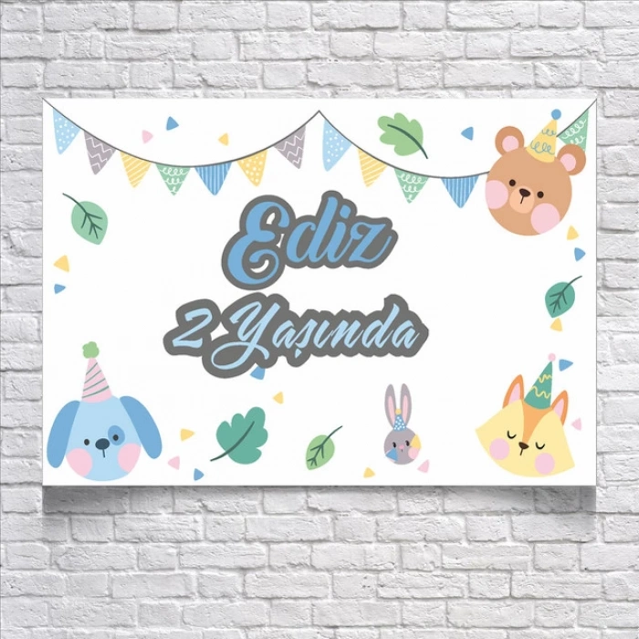 Sevimli Hayvanlar Partisi Temalı Doğum Günü Afişi 35X50 cm