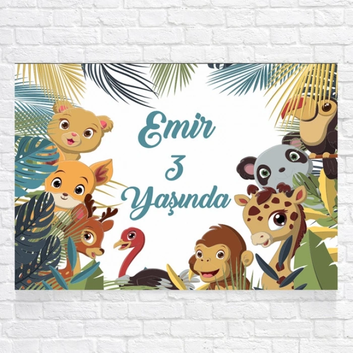 Sevimli Hayvanlar Partisi Temalı Doğum Günü Afişi 50x70 Cm