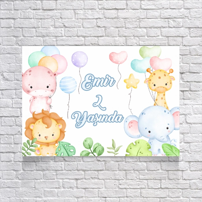 Sevimli Hayvanlar Safari Temalı Doğum Günü Afişi 50X70 cm