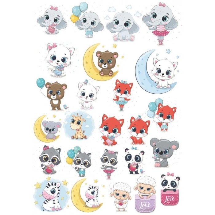 Sevimli Hayvanlar Sticker Set-5 12 Parça Telefon, Tablet, Defter, Laptop Sticker