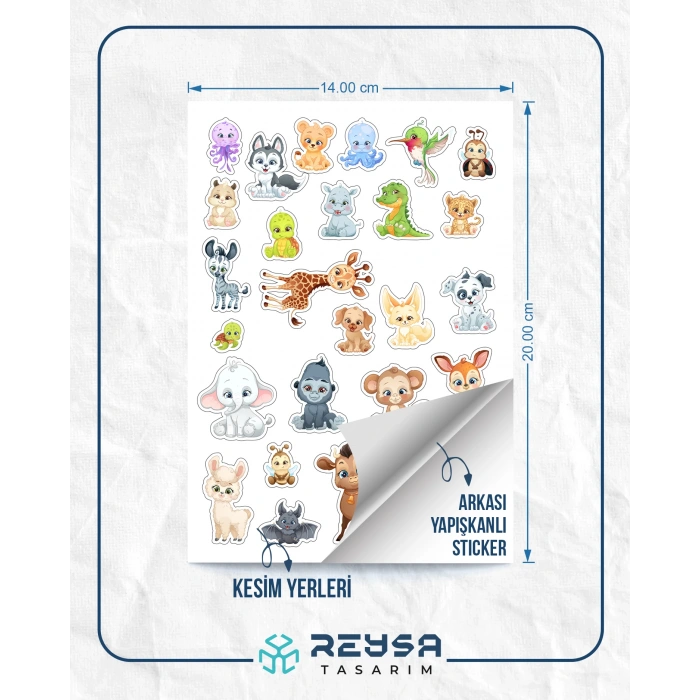Sevimli Hayvanlar Sticker Set 8 25 Parça Telefon, Tablet, Defter, Laptop Sticker