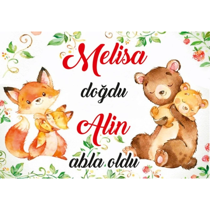 Sevimli Hayvanlar Temalı Bebek Karşılama Afişi 50X70 Cm