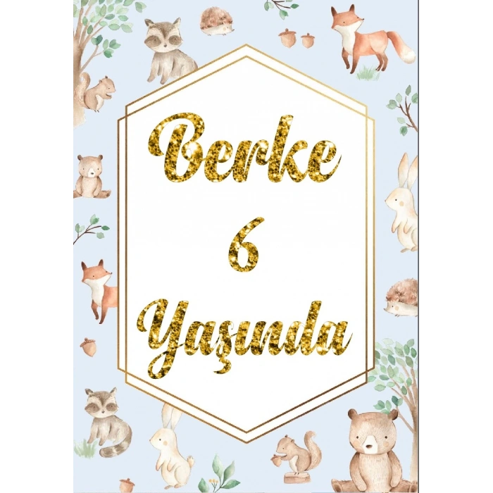 Sevimli Hayvanlar Temalı Doğum Günü Afişi 50X70 cm