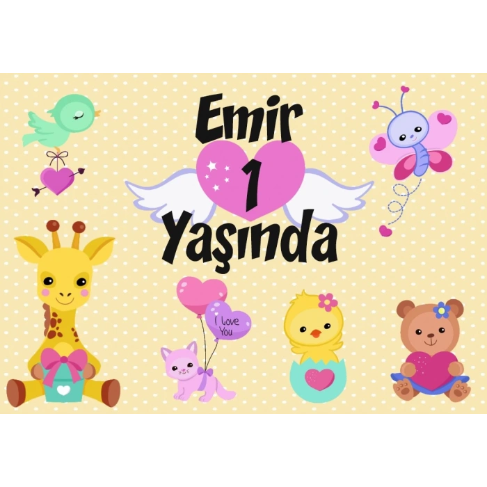 Sevimli hayvanlar Temalı Doğum Günü Afişi 50X70 cm
