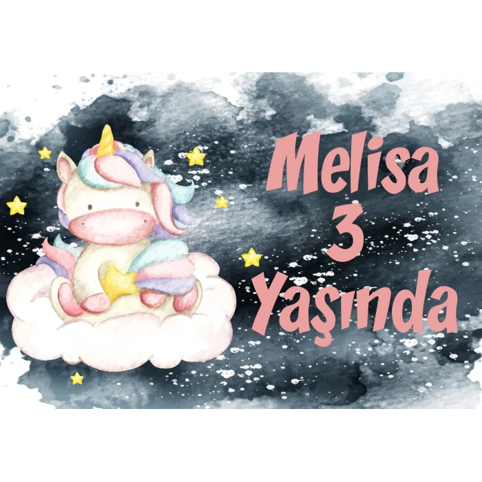 Unicorn Temalı Doğum Günü Afişi 70X100 cm